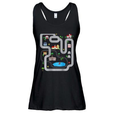 Playmat Train Car Race Track Printed On Back Road Funny Kids Ladies Essential Flowy Tank