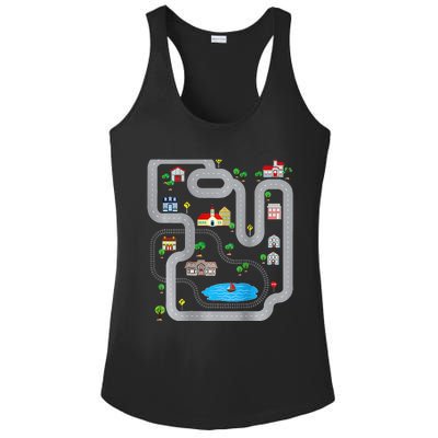 Playmat Train Car Race Track Printed On Back Road Funny Kids Ladies PosiCharge Competitor Racerback Tank