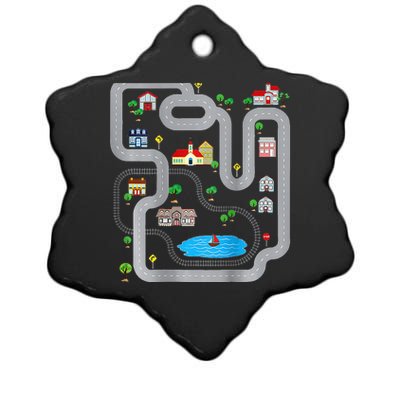 Playmat Train Car Race Track Printed On Back Road Funny Kids Ceramic Star Ornament