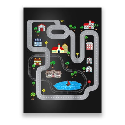 Playmat Train Car Race Track Printed On Back Road Funny Kids Poster