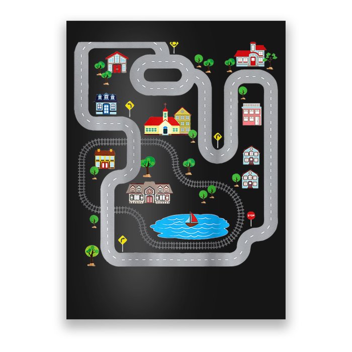 Playmat Train Car Race Track Printed On Back Road Funny Kids Poster