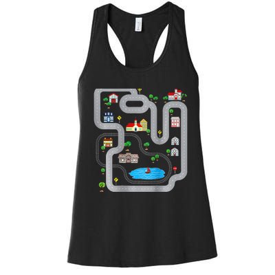 Playmat Train Car Race Track Printed On Back Road Funny Kids Women's Racerback Tank