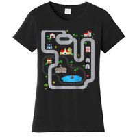 Playmat Train Car Race Track Printed On Back Road Funny Kids Women's T-Shirt