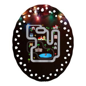 Playmat Train Car Race Track Printed On Back Road Funny Kids Ceramic Oval Ornament