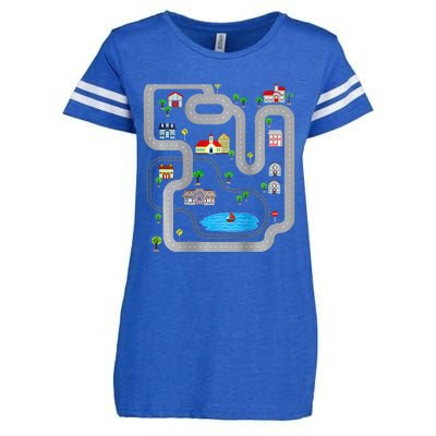 Playmat Train Car Race Track Printed On Back Road Funny Kids Enza Ladies Jersey Football T-Shirt