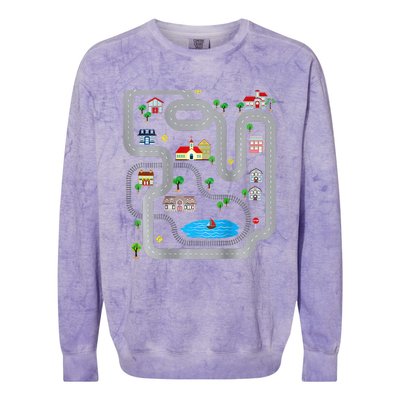 Playmat Train Car Race Track Printed On Back Road Funny Kids Colorblast Crewneck Sweatshirt