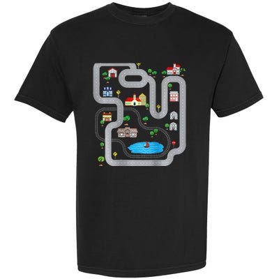 Playmat Train Car Race Track Printed On Back Road Funny Kids Garment-Dyed Heavyweight T-Shirt