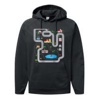 Playmat Train Car Race Track Printed On Back Road Funny Kids Performance Fleece Hoodie