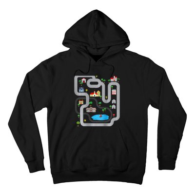 Playmat Train Car Race Track Printed On Back Road Funny Kids Hoodie