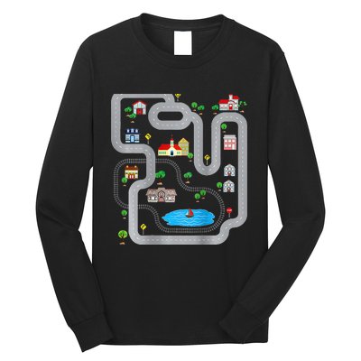 Playmat Train Car Race Track Printed On Back Road Funny Kids Long Sleeve Shirt