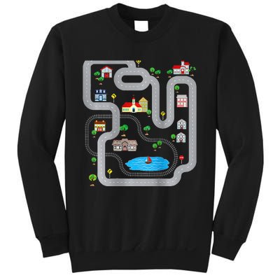 Playmat Train Car Race Track Printed On Back Road Funny Kids Sweatshirt