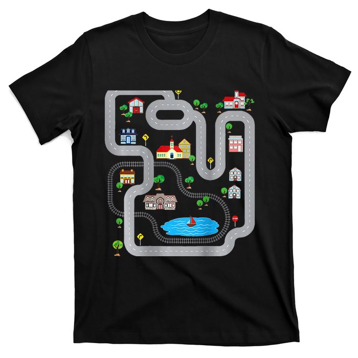 Playmat Train Car Race Track Printed On Back Road Funny Kids T-Shirt