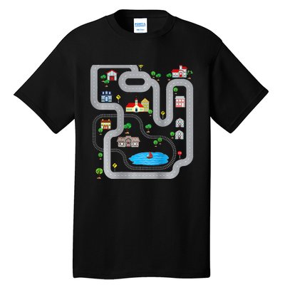 Playmat Train Car Race Track Printed On Back Road Funny Kids Tall T-Shirt