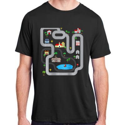 Playmat Train Car Race Track Printed On Back Road Funny Kids Adult ChromaSoft Performance T-Shirt