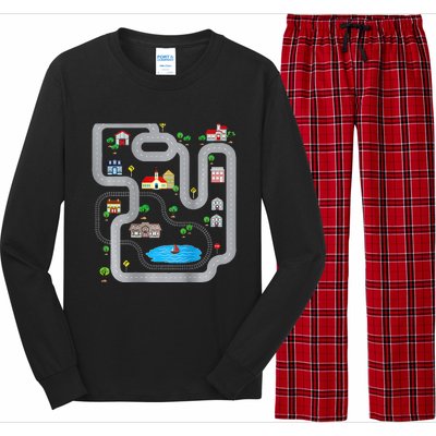 Playmat Train Car Race Track Printed On Back Road Funny Kids Long Sleeve Pajama Set