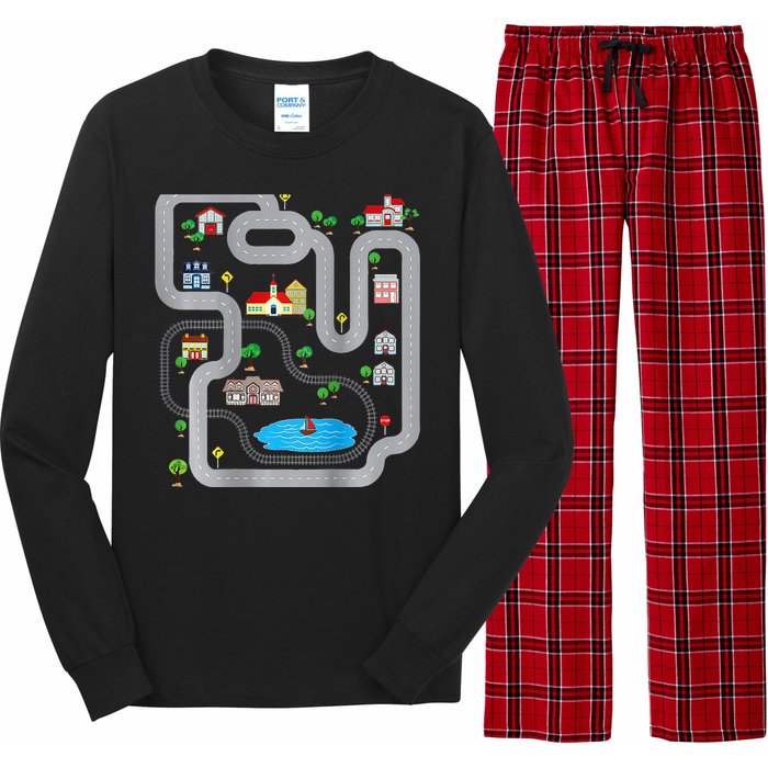 Playmat Train Car Race Track Printed On Back Road Funny Kids Long Sleeve Pajama Set