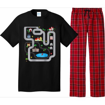 Playmat Train Car Race Track Printed On Back Road Funny Kids Pajama Set