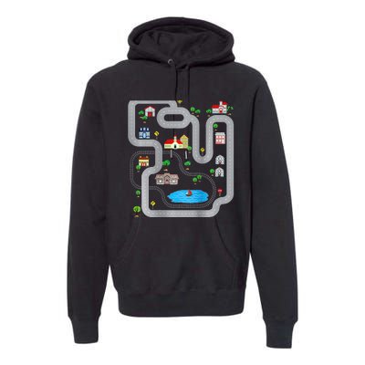 Playmat Train Car Race Track Printed On Back Road Funny Kids Premium Hoodie