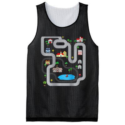 Playmat Train Car Race Track Printed On Back Road Funny Kids Mesh Reversible Basketball Jersey Tank