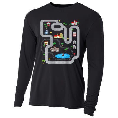 Playmat Train Car Race Track Printed On Back Road Funny Kids Cooling Performance Long Sleeve Crew