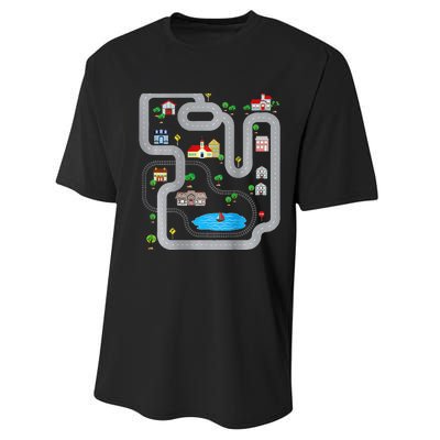 Playmat Train Car Race Track Printed On Back Road Funny Kids Performance Sprint T-Shirt