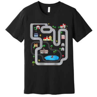 Playmat Train Car Race Track Printed On Back Road Funny Kids Premium T-Shirt