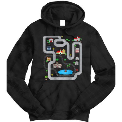 Playmat Train Car Race Track Printed On Back Road Funny Kids Tie Dye Hoodie