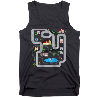 Playmat Train Car Race Track Printed On Back Road Funny Kids Tank Top