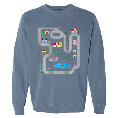 Playmat Train Car Race Track Printed On Back Road Funny Kids Garment-Dyed Sweatshirt