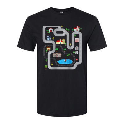 Playmat Train Car Race Track Printed On Back Road Funny Kids Softstyle CVC T-Shirt