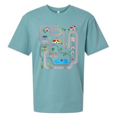 Playmat Train Car Race Track Printed On Back Road Funny Kids Sueded Cloud Jersey T-Shirt