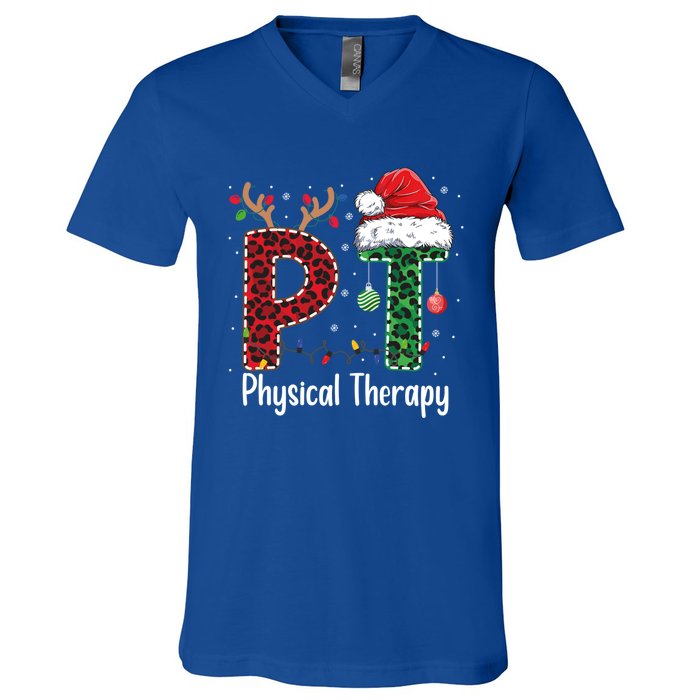 Physical Therapy Christmas Santa Hat Pt Therapist Xmas Cool Gift V-Neck T-Shirt