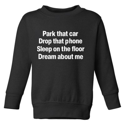 Park That Car Drop That Phone Sleep On The Floor Dream About Me Toddler Sweatshirt