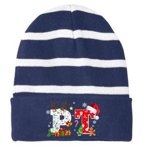 Physical Therapy Christmas Santa Hat PT Therapist Xmas Striped Beanie with Solid Band