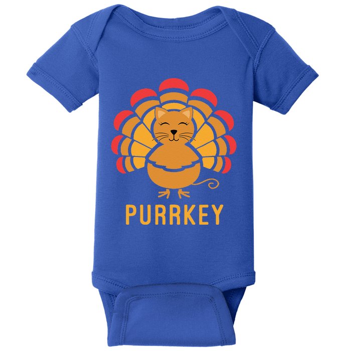 Purrkey Turkey Cat Pun Funny Thanksgiving Cat Lover Baby Bodysuit