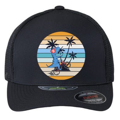 Palm Trees Cyclist Dinosaur Retro T Rex Cycling Funny Tgiftrex Gift Flexfit Unipanel Trucker Cap