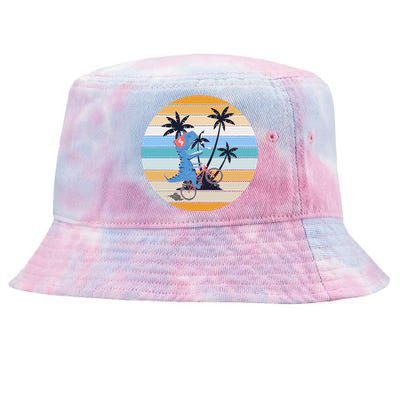 Palm Trees Cyclist Dinosaur Retro T Rex Cycling Funny Tgiftrex Gift Tie-Dyed Bucket Hat