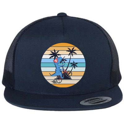 Palm Trees Cyclist Dinosaur Retro T Rex Cycling Funny Tgiftrex Gift Flat Bill Trucker Hat