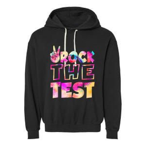 Peace Tie Dye Rock The Test Happy Testing Day Teacher Lover Garment-Dyed Fleece Hoodie