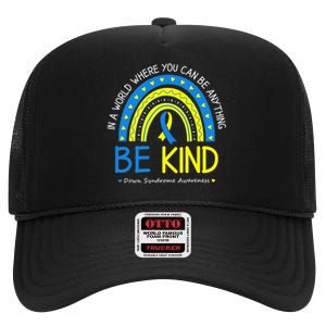 Proud Teacher Down Syndrome Awareness Blue Ribbon High Crown Mesh Back Trucker Hat