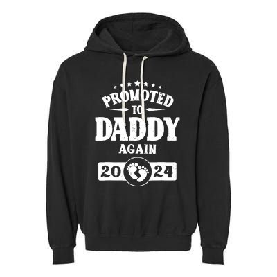 Promoted To Daddy Again Est 2024 Pregnancy Garment-Dyed Fleece Hoodie