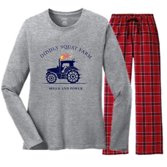 Perfect Tractor Design Diddly Squat Farm Speed And Power Women's Long Sleeve Flannel Pajama Set 