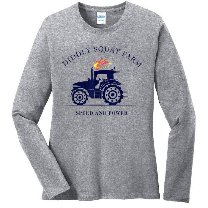 Perfect Tractor Design Diddly Squat Farm Speed And Power Ladies Long Sleeve Shirt