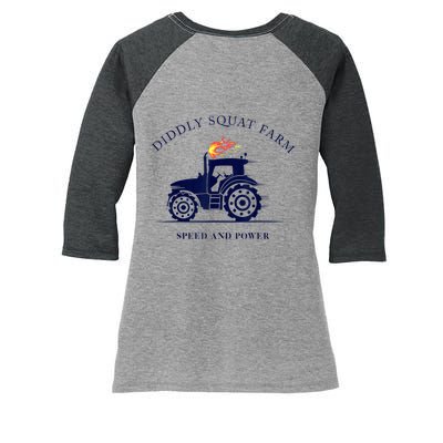 Perfect Tractor Design Diddly Squat Farm Speed And Power Women's Tri-Blend 3/4-Sleeve Raglan Shirt