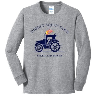 Perfect Tractor Design Diddly Squat Farm Speed And Power Kids Long Sleeve Shirt