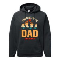 Promoted To Daddy 2024 Vintage Soon To Be New Dad Father Day Performance Fleece Hoodie