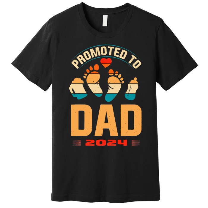 Promoted To Daddy 2024 Vintage Soon To Be New Dad Father Day Premium T-Shirt