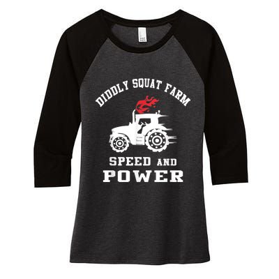 Perfect Tractor Design Diddly Squat Farm Speed And Power Women's Tri-Blend 3/4-Sleeve Raglan Shirt