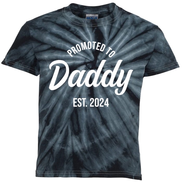 Promoted To Daddy 2024 Funny Humor New Dad Baby First Time Fathers Day Kids Tie-Dye T-Shirt