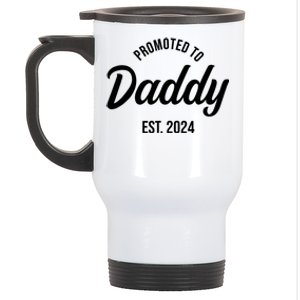 Promoted To Daddy 2024 Funny Humor New Dad Baby First Time Fathers Day Stainless Steel Travel Mug